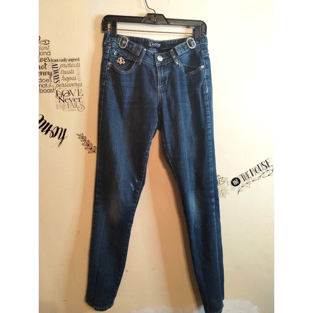House of Dereon Embroidered Pockets Jeans Distressed 7/8
